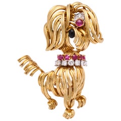 Van Cleef & Arpels Ruby Diamond Gold Dog Pin