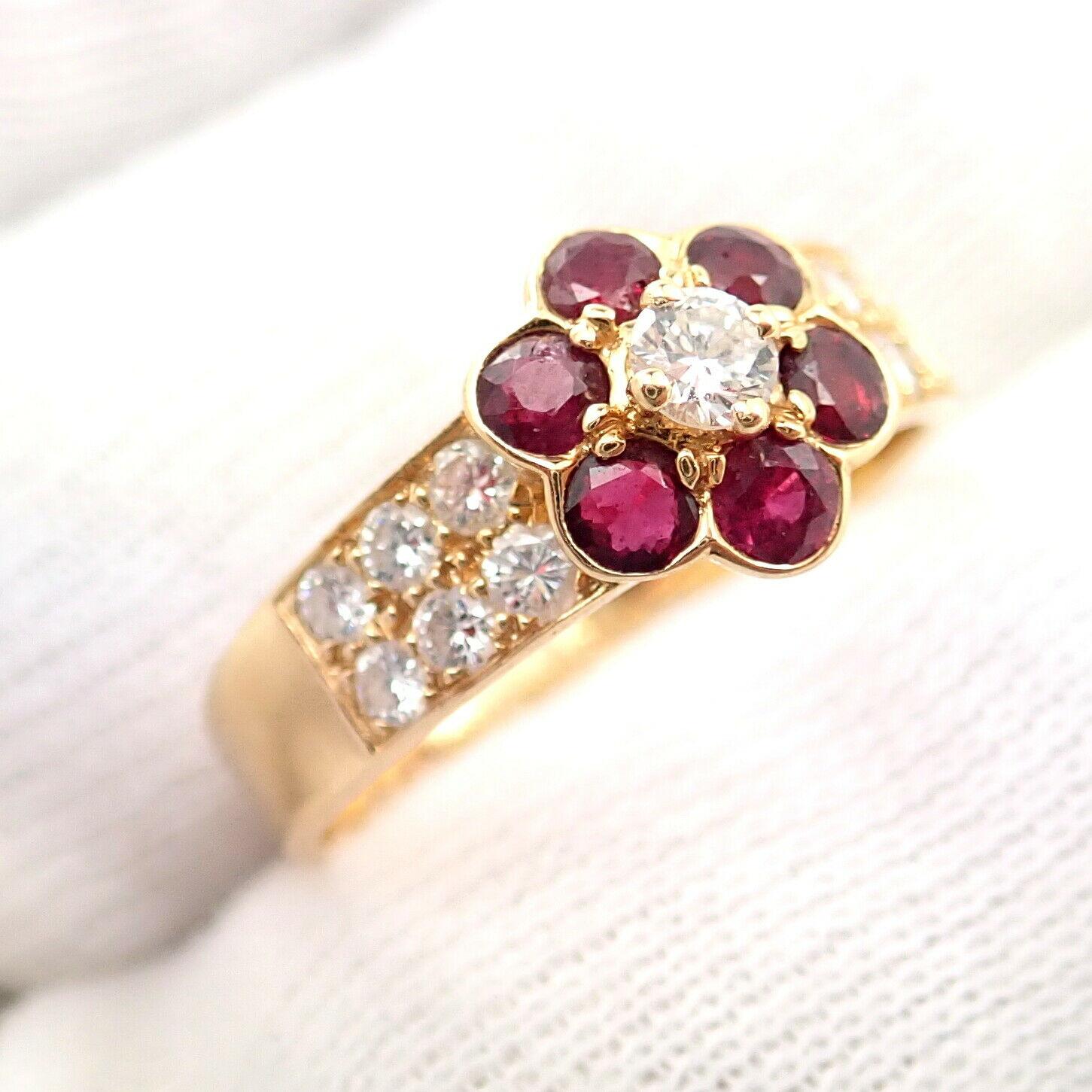 Van Cleef & Arpels Ruby Diamond Gold Fleurette Flower Ring 1