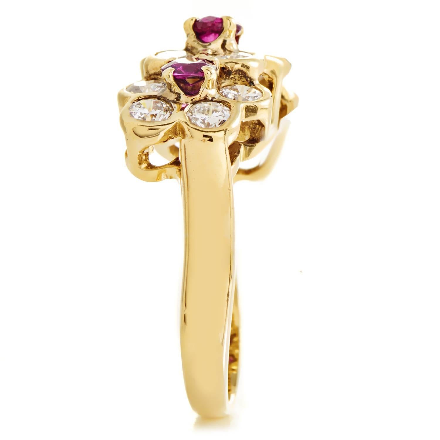 Van Cleef & Arpels Ruby Diamond Gold Floral Band Ring In Excellent Condition In Southampton, PA