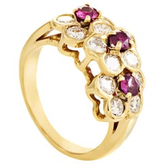 Van Cleef & Arpels Ruby Diamond Gold Floral Band Ring