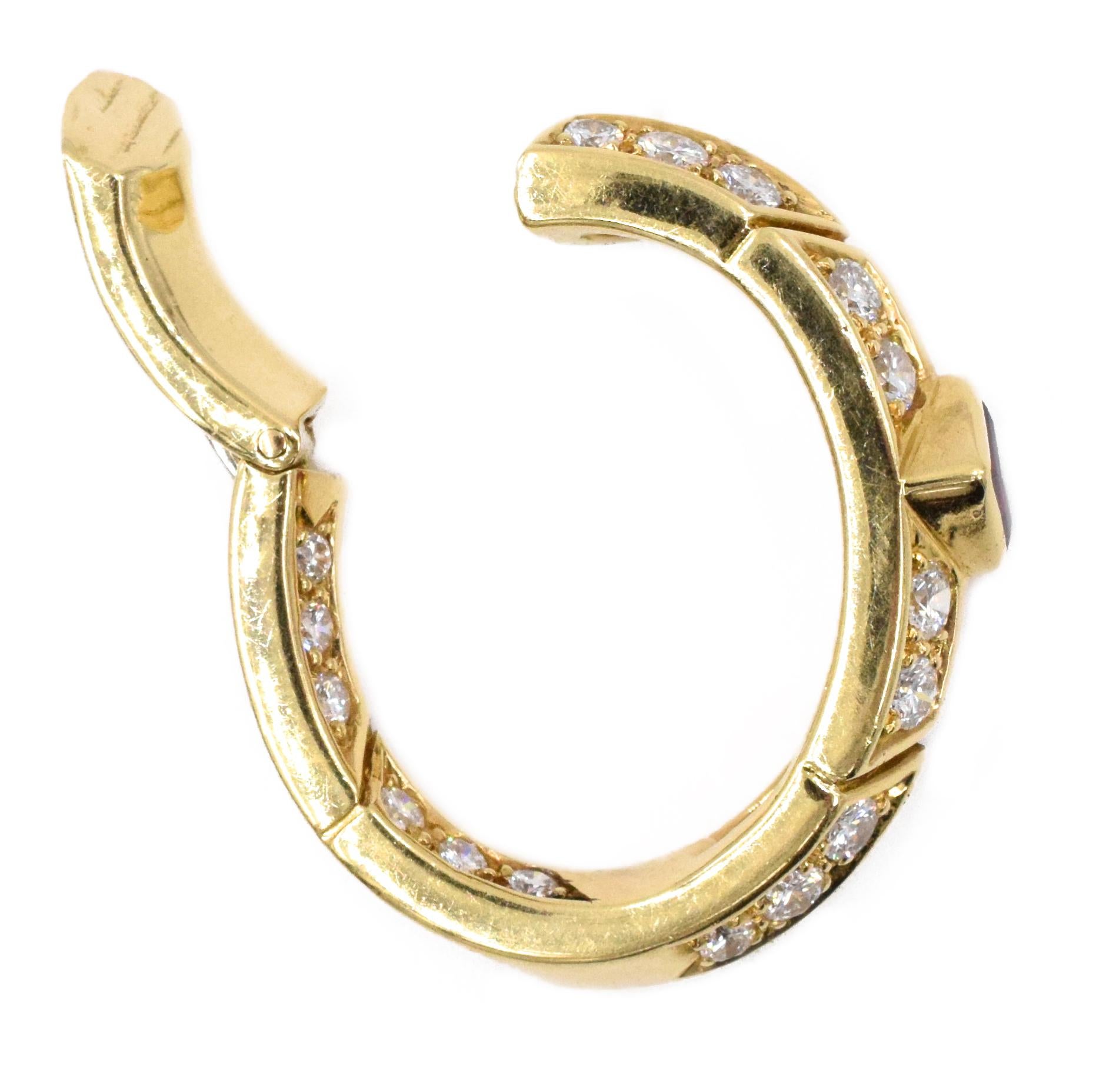 Artist Van Cleef & Arpels Ruby Diamond Gold Hoop Earrings