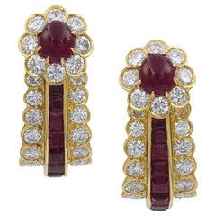 Van Cleef & Arpels Ruby Diamond Halo Button Drop Earrings