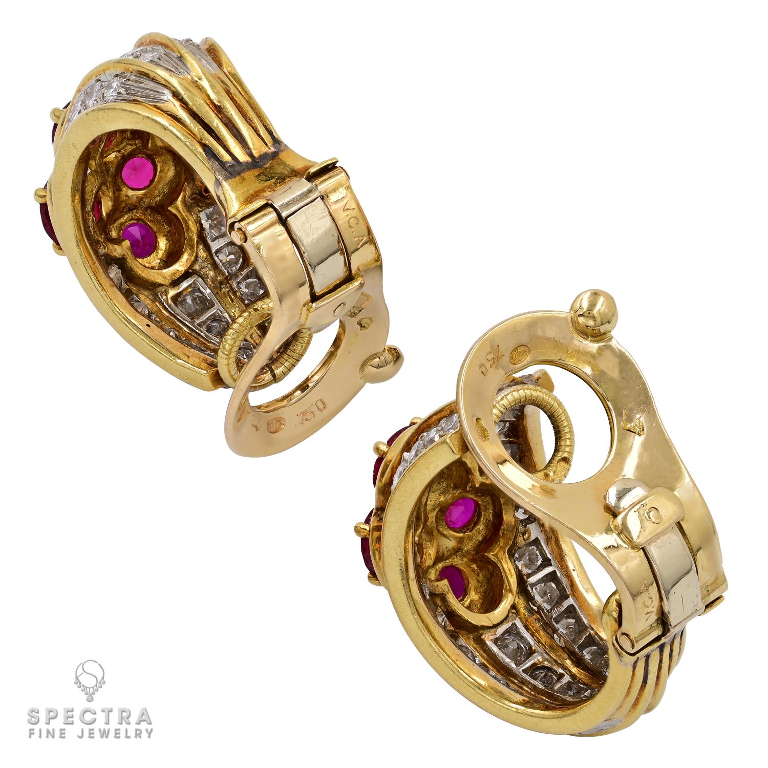 Taille ronde Boucles d'oreilles 'Huggie' en rubis et diamants, circa 1970, Van Cleef & Arpels en vente