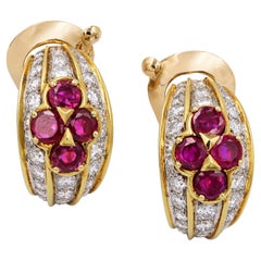 Van Cleef & Arpels Vintage Ruby Diamond 'Huggie' Earrings, circa 1970