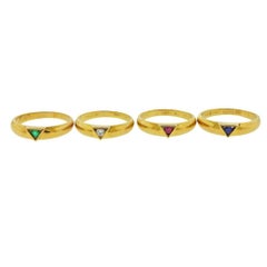 Van Cleef & Arpels Ruby Diamond Sapphire Emerald Gold Stackable Ring Set
