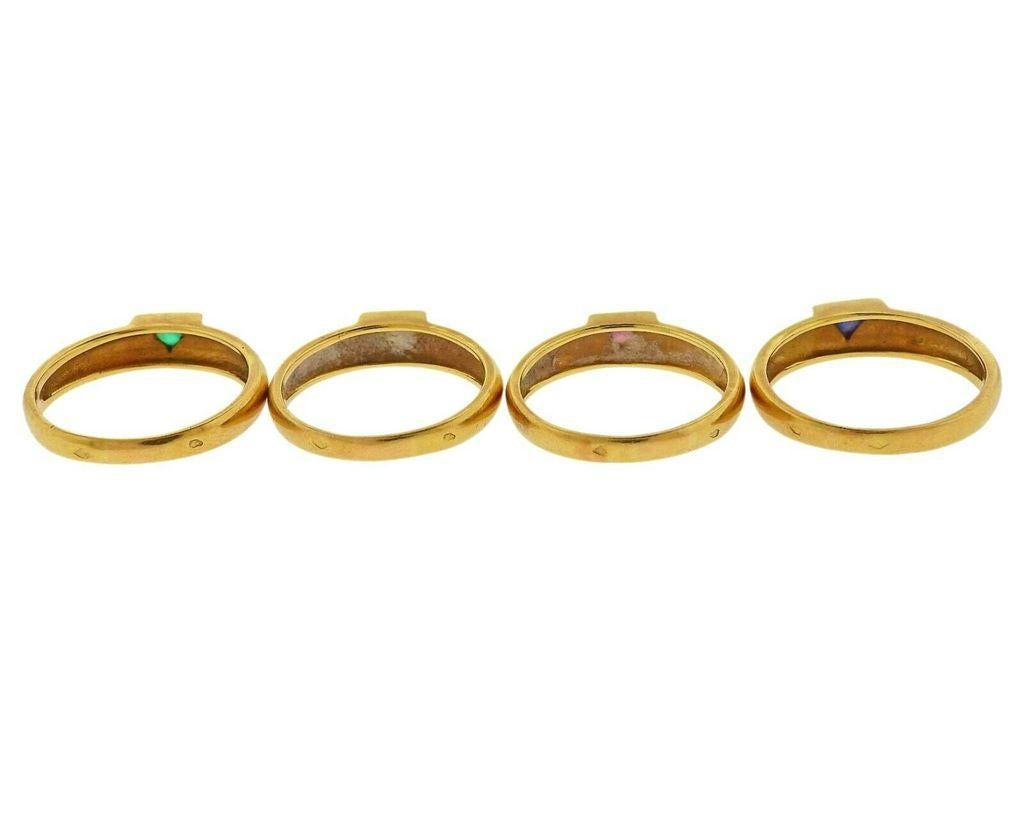 Women's or Men's Van Cleef & Arpels Ruby Diamond Sapphire Emerald Gold Stackable Ring Set