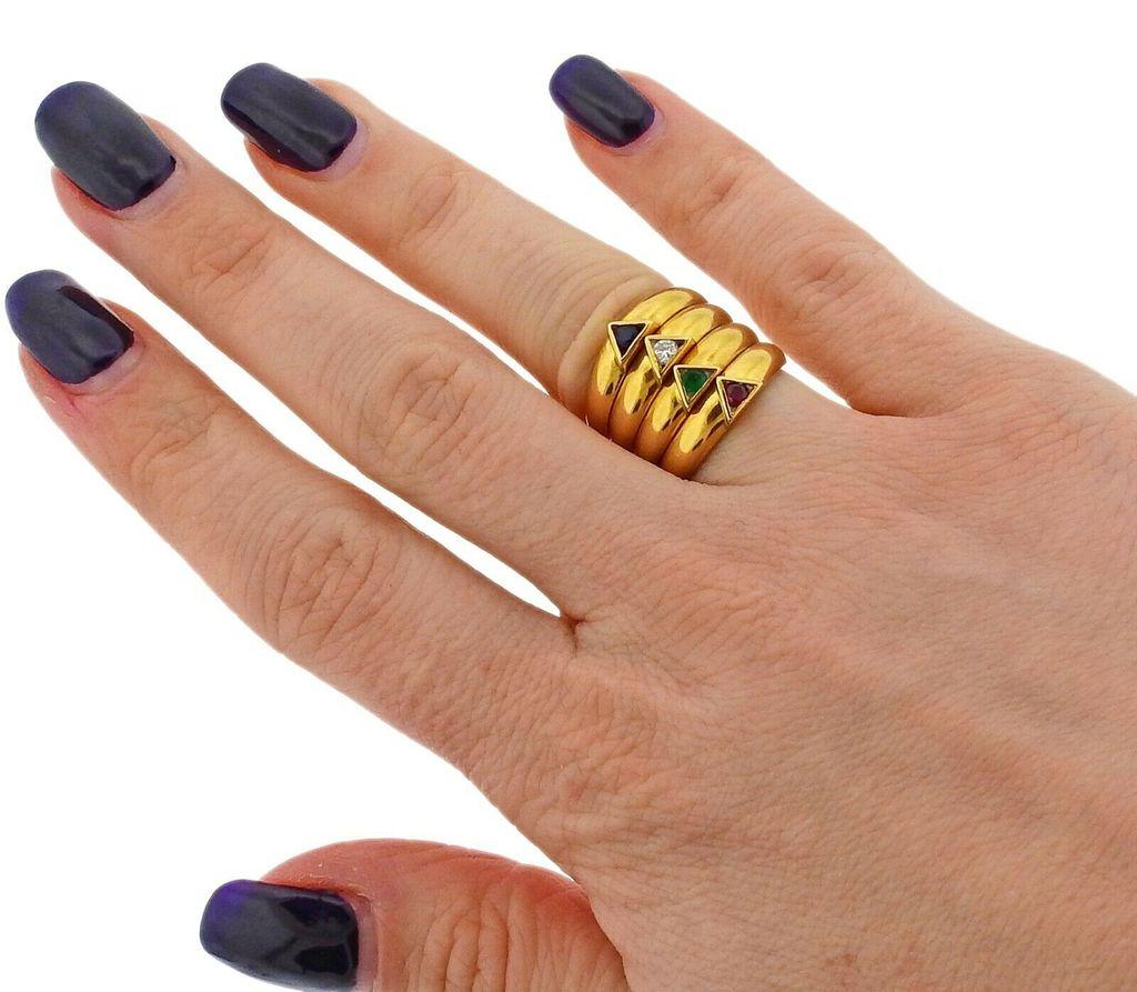 Van Cleef & Arpels Ruby Diamond Sapphire Emerald Gold Stackable Ring Set 1