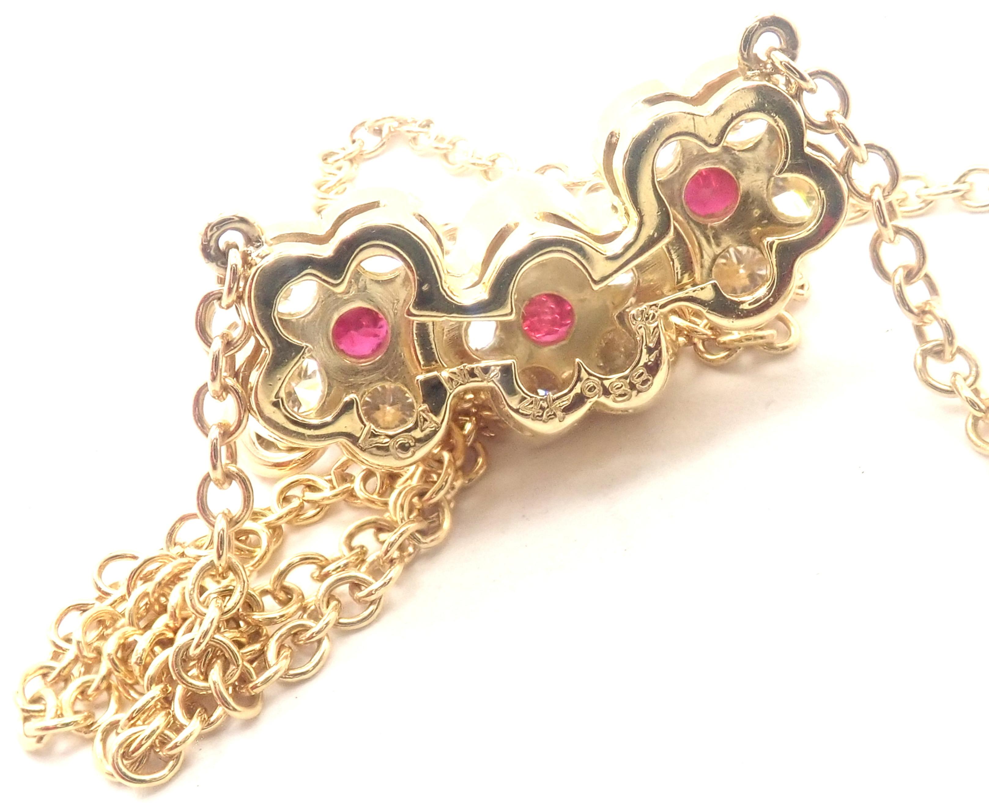 Brilliant Cut Van Cleef & Arpels Ruby Diamond Yellow Gold Fleurette Flower Pendant Necklace