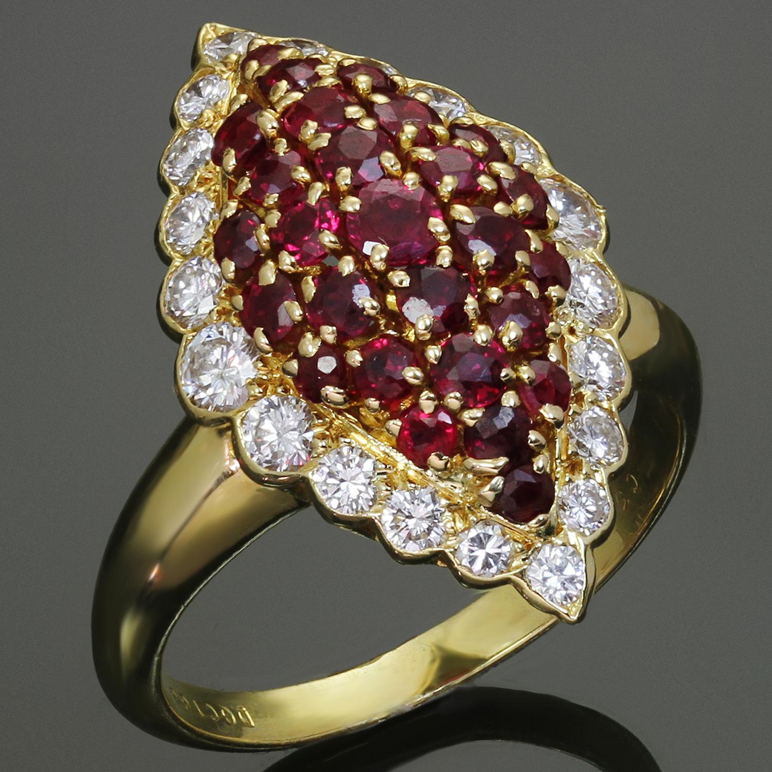 Van Cleef & Arpels Marquis-Ring aus Gelbgold mit Rubin und Diamant (Rundschliff) im Angebot