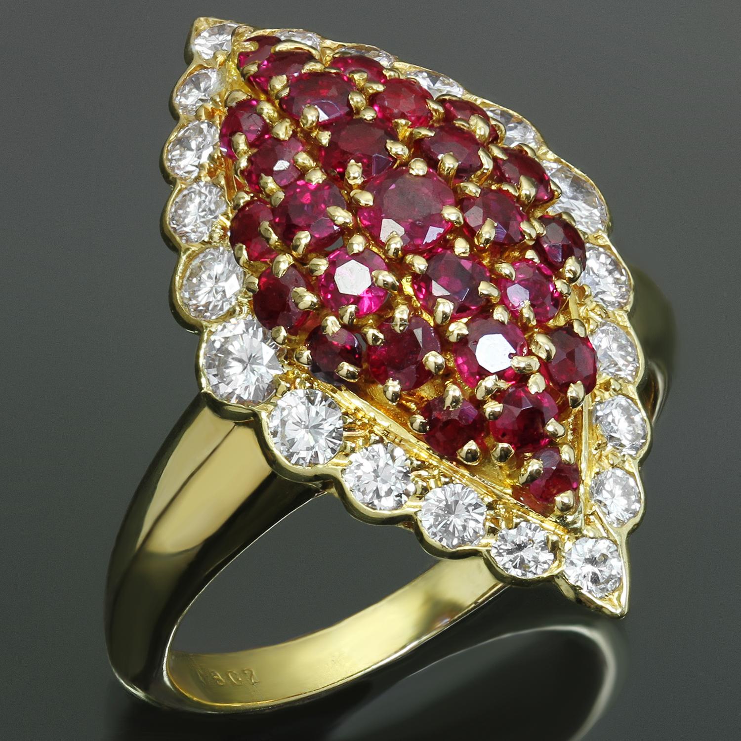Round Cut Van Cleef & Arpels Ruby Diamond Yellow Gold Marquis Ring For Sale
