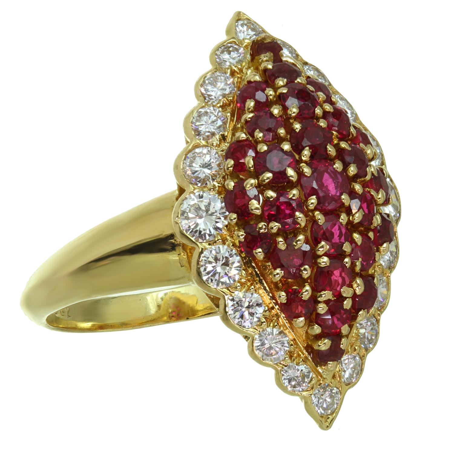 Women's Van Cleef & Arpels Ruby Diamond Yellow Gold Marquis Ring For Sale