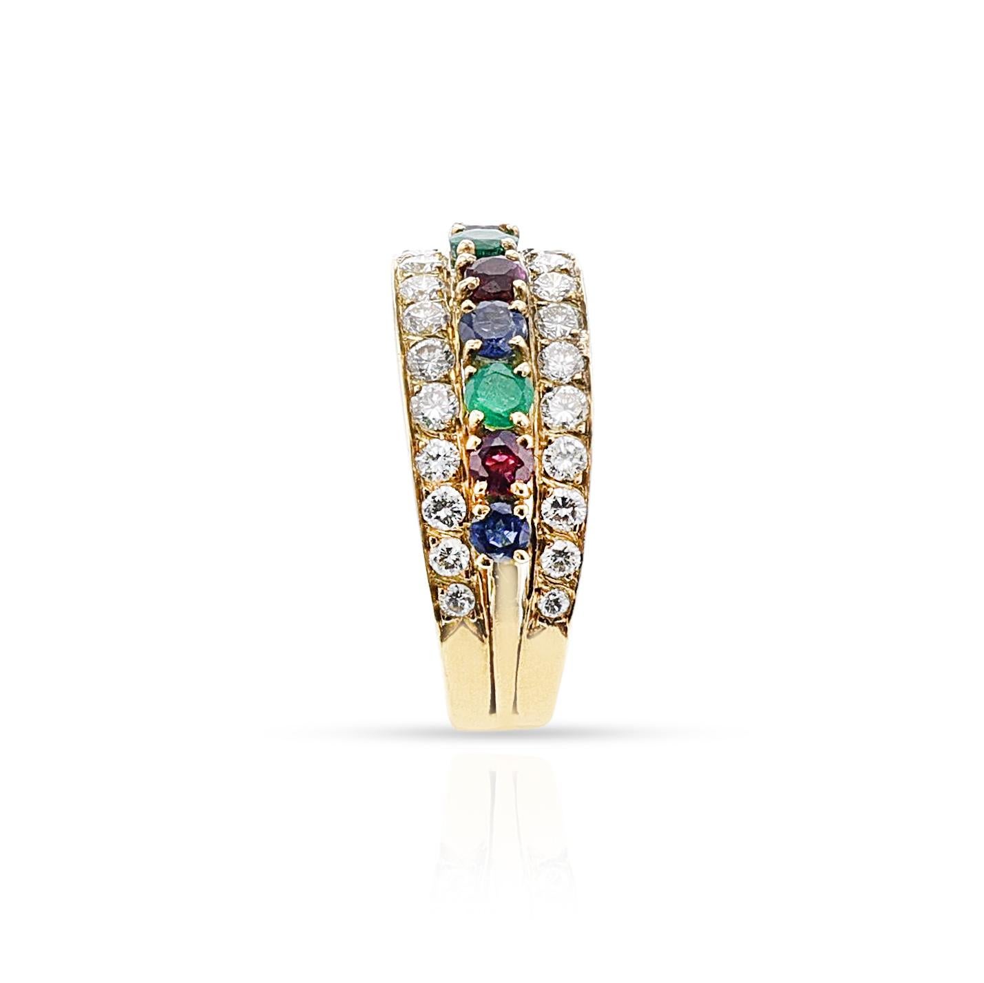 Van Cleef & Arpels Ring mit Rubin, Smaragd, Saphir und Diamant, 18 Karat im Zustand „Hervorragend“ in New York, NY