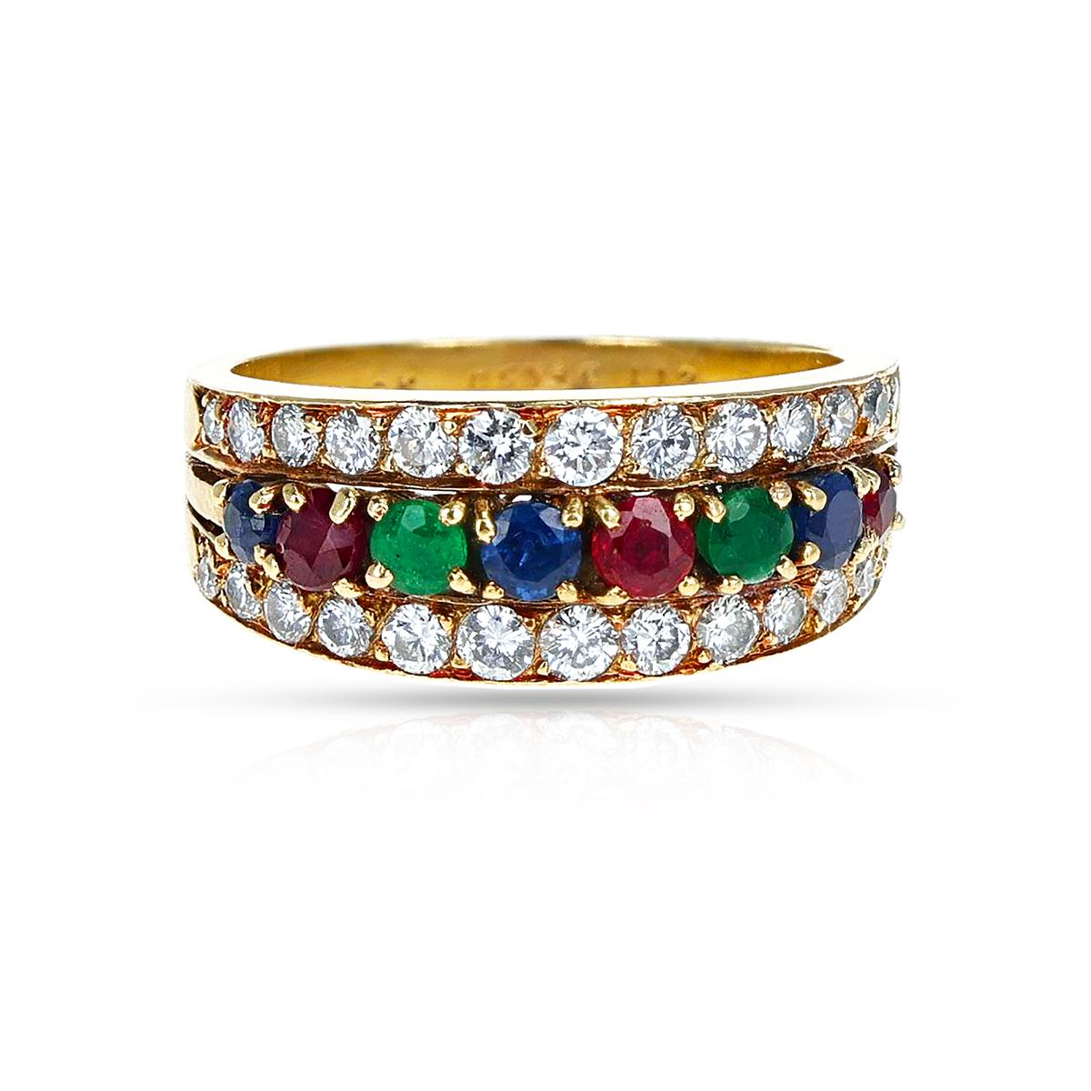 Women's or Men's Van Cleef & Arpels Ruby, Emerald, Sapphire and Diamond Ring, 18k
