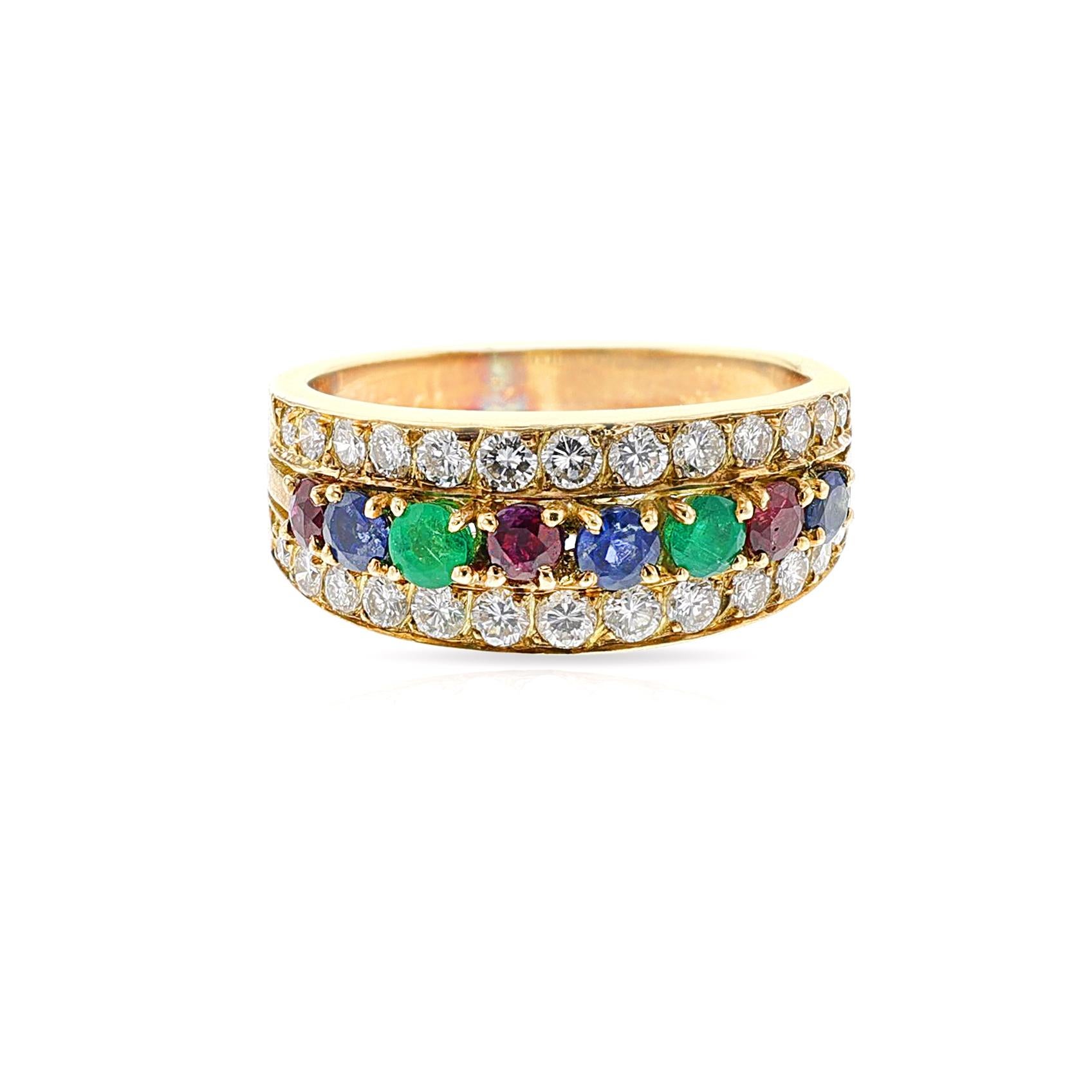 Van Cleef & Arpels Ring mit Rubin, Smaragd, Saphir und Diamant, 18 Karat für Damen oder Herren