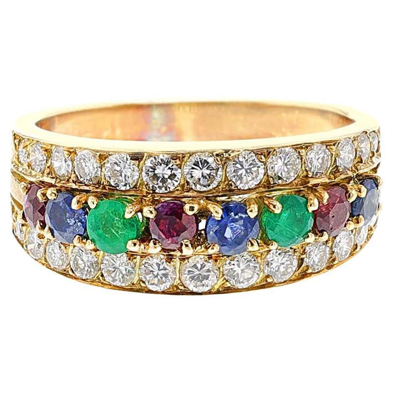 Van Cleef and Arpels Emerald Ruby Sapphire and Diamond Three Band ...