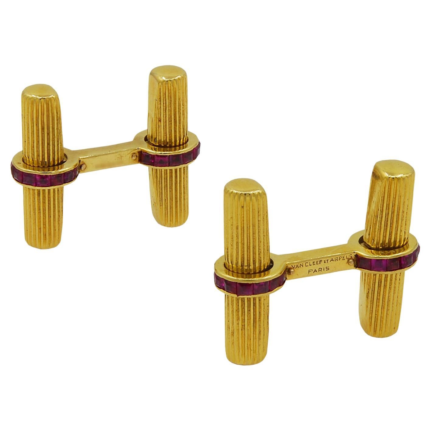 Van Cleef & Arpels Vintage Ruby Gold Baton Cufflinks