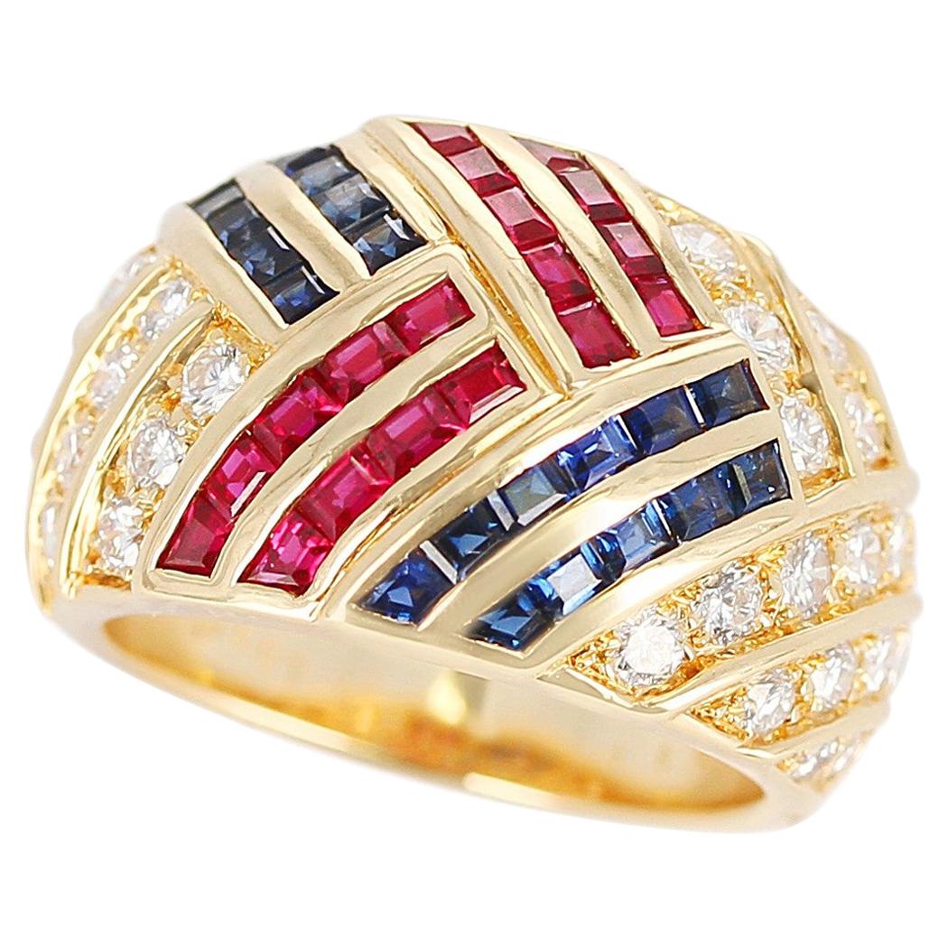 Van Cleef & Arpels Ruby, Sapphire, and Diamond Cocktail Ring, 18 Karat Gold