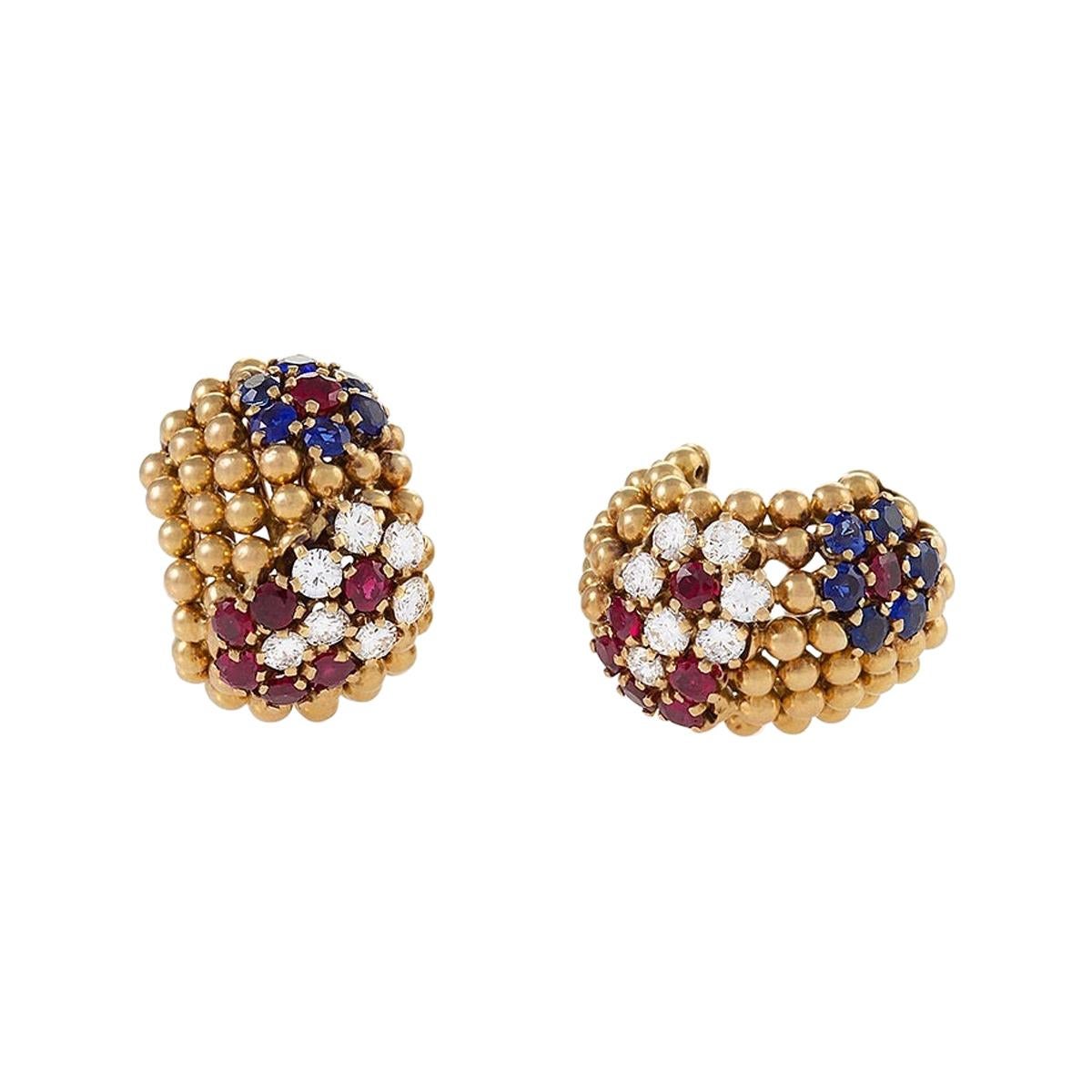 Van Cleef & Arpels Ruby, Sapphire and Diamond Earrings