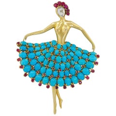 Van Cleef & Arpels Ruby Turquoise Yellow Gold Museum Collection Ballerina Brooch