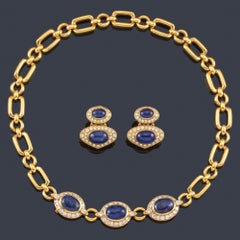 Van Cleef & Arpels Saphire Diamants  Parure collier et boucles d'oreilles en or jaune et or jaune