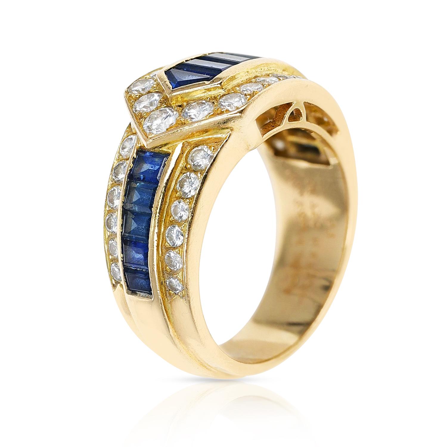 Van Cleef & Arpels Sapphire and Diamond Arrow Band Ring, 18K Yellow In Excellent Condition In New York, NY