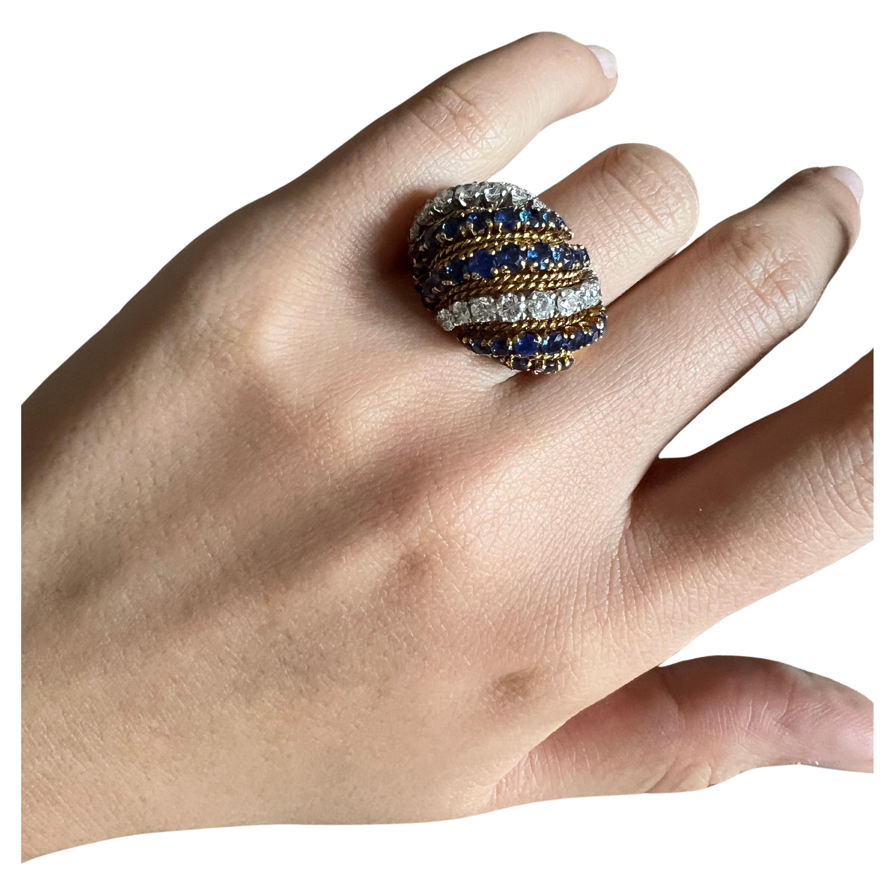 Van Cleef 
Arpels Sapphire and Diamond Bombe Ring in 18 Karat Gold, circa 1960s im Angebot