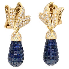 VAN CLEEF & ARPELS Sapphire and Diamond Ear Clips