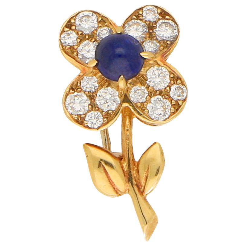 Van Cleef & Arpels Sapphire and Diamond Flower Brooch in 18k Yellow Gold