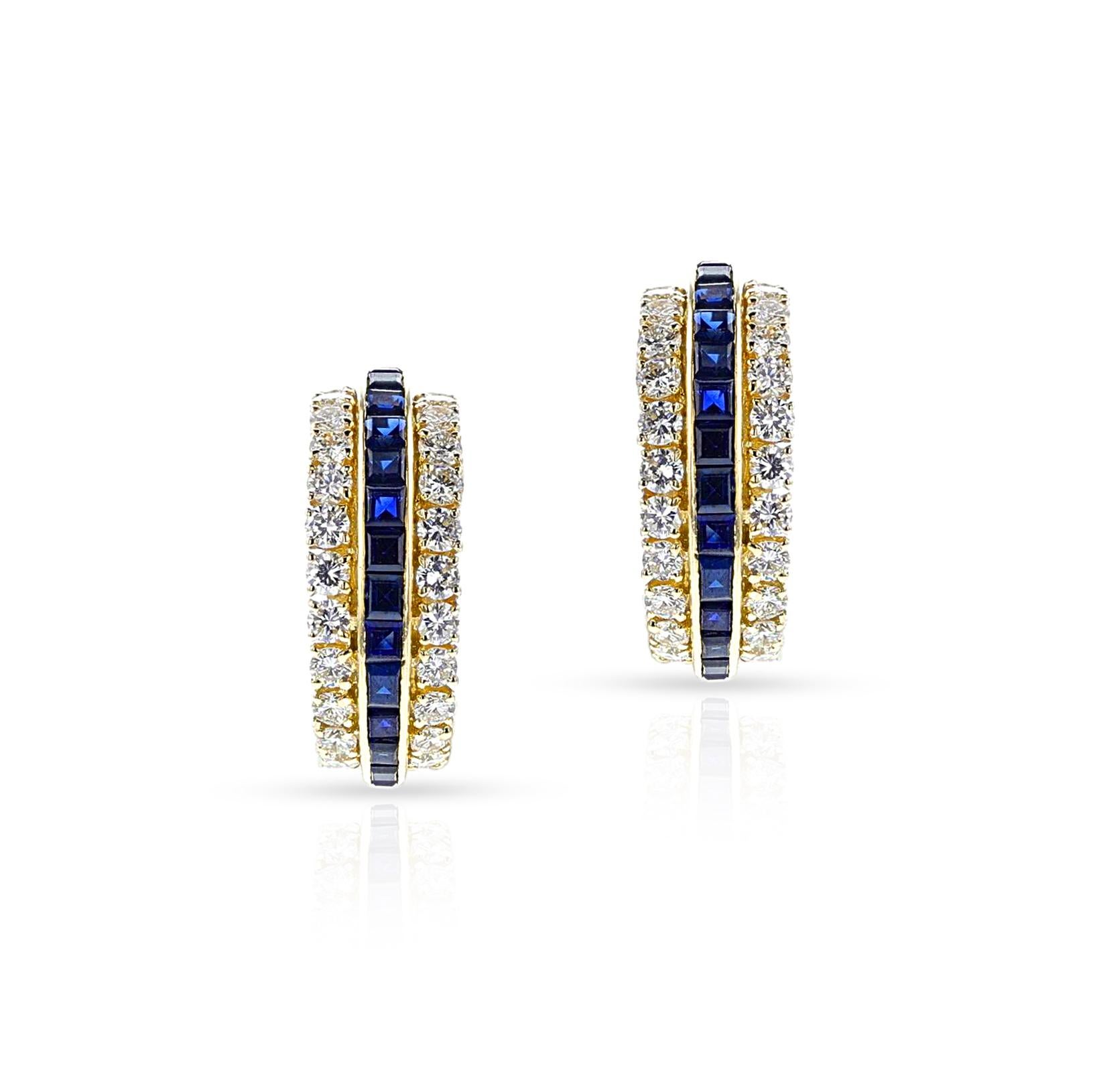 Taille ronde Van Cleef & Arpels, boucles d'oreilles demi-créoles en saphir et diamants, 18 carats en vente