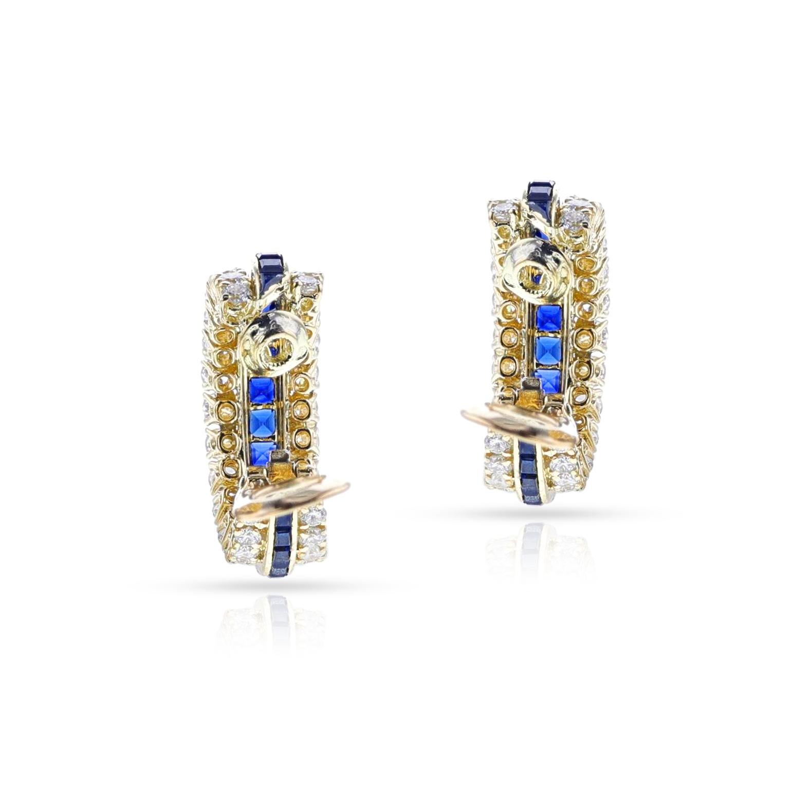 Women's or Men's Van Cleef & Arpels Sapphire and Diamond Half Hoop Earrings, 18k For Sale