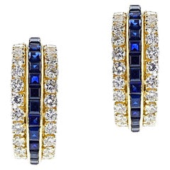 Vintage Van Cleef & Arpels Sapphire and Diamond Half Hoop Earrings, 18k