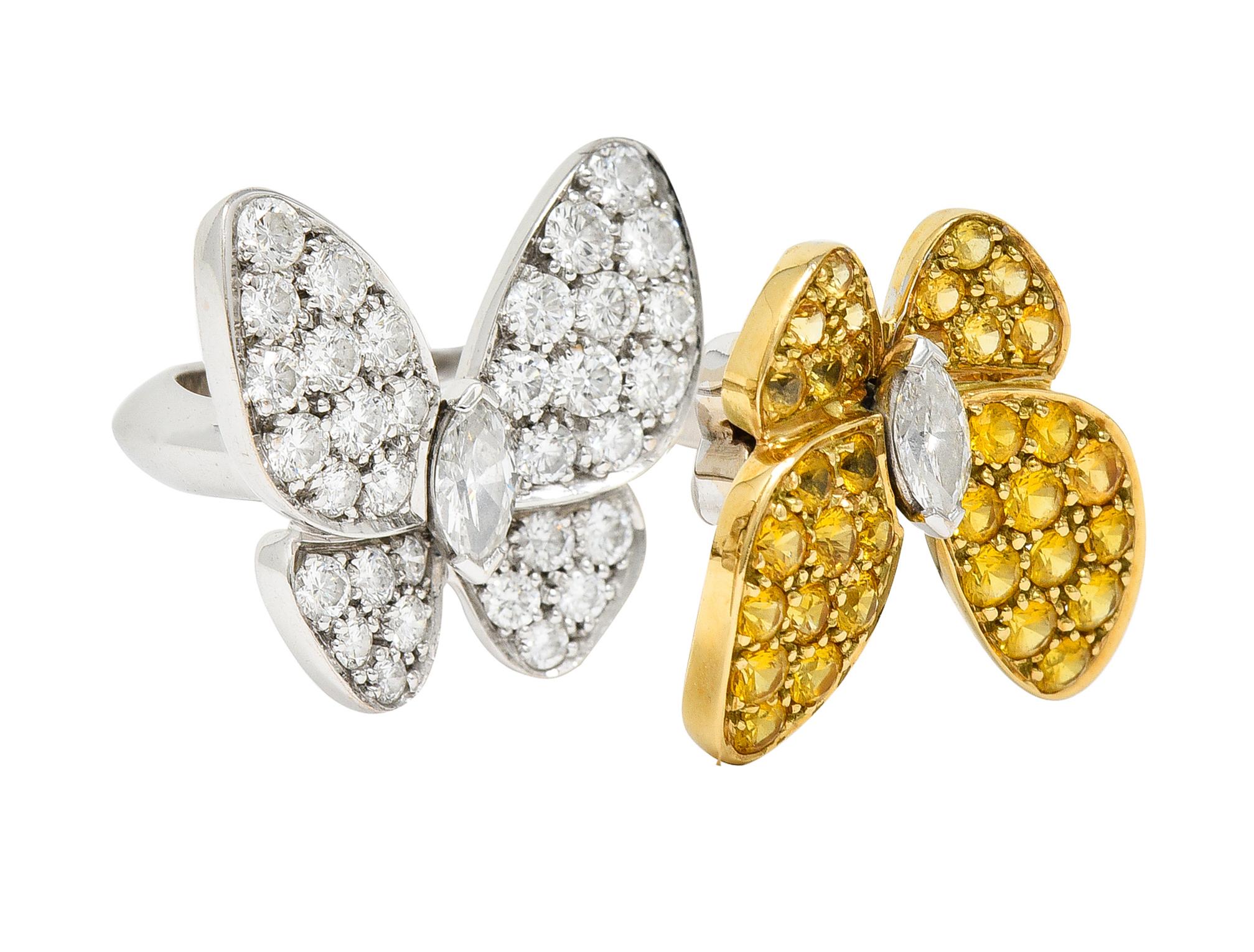 Van Cleef & Arpels Saphir-Diamant-Ring aus 18 Karat Gold mit zwei Schmetterlingen (Zeitgenössisch)