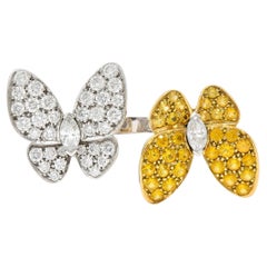Van Cleef & Arpels Sapphire Diamond 18 Karat Gold Two Butterfly Between Ring
