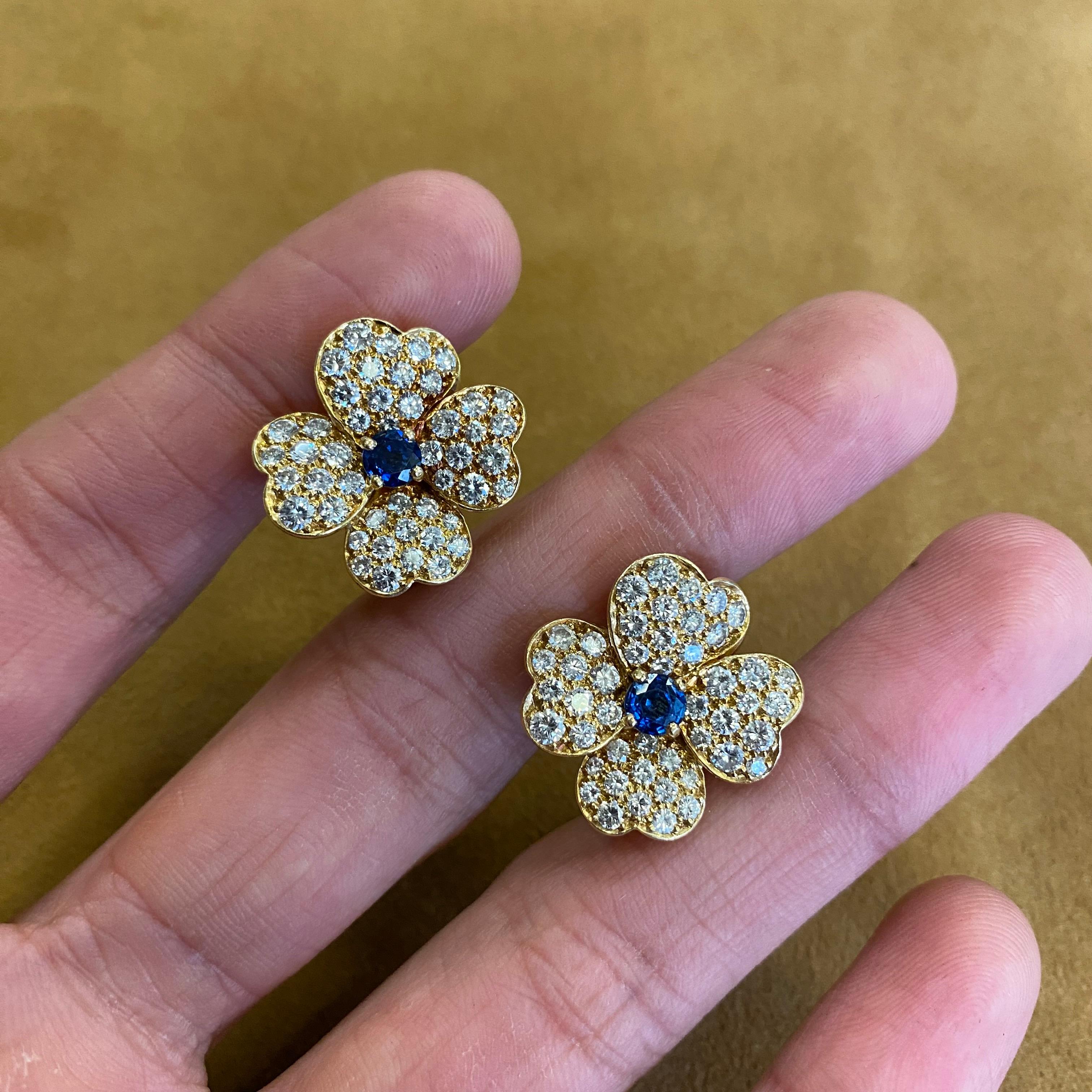 Round Cut Van Cleef & Arpels Sapphire Diamond 18k Yellow Gold Cosmos Earrings Medium