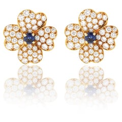 Van Cleef & Arpels Sapphire Diamond 18k Yellow Gold Cosmos Earrings Medium