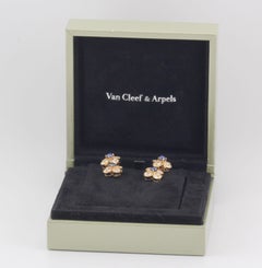 Van Cleef & Arpels Sapphire Diamond 18k Yellow Gold Trefle Flower Earrings