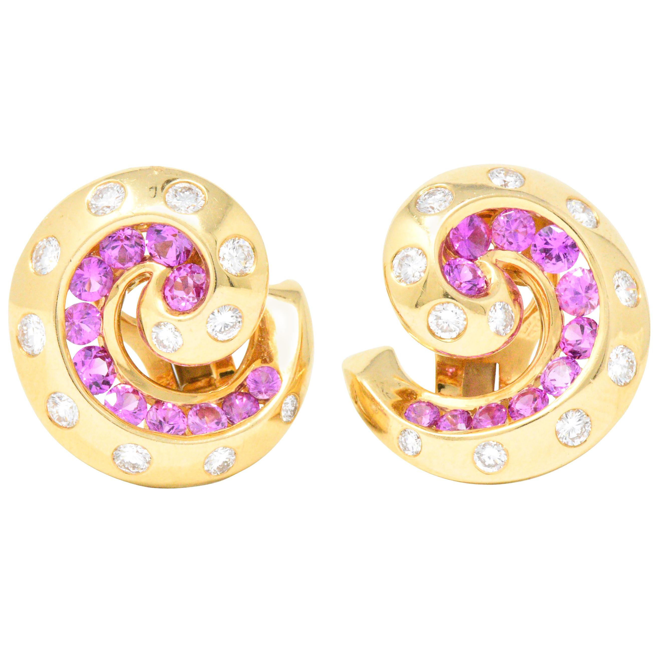 Van Cleef & Arpels Sapphire Diamond and 18 Karat Gold Ear-Clips Earrings