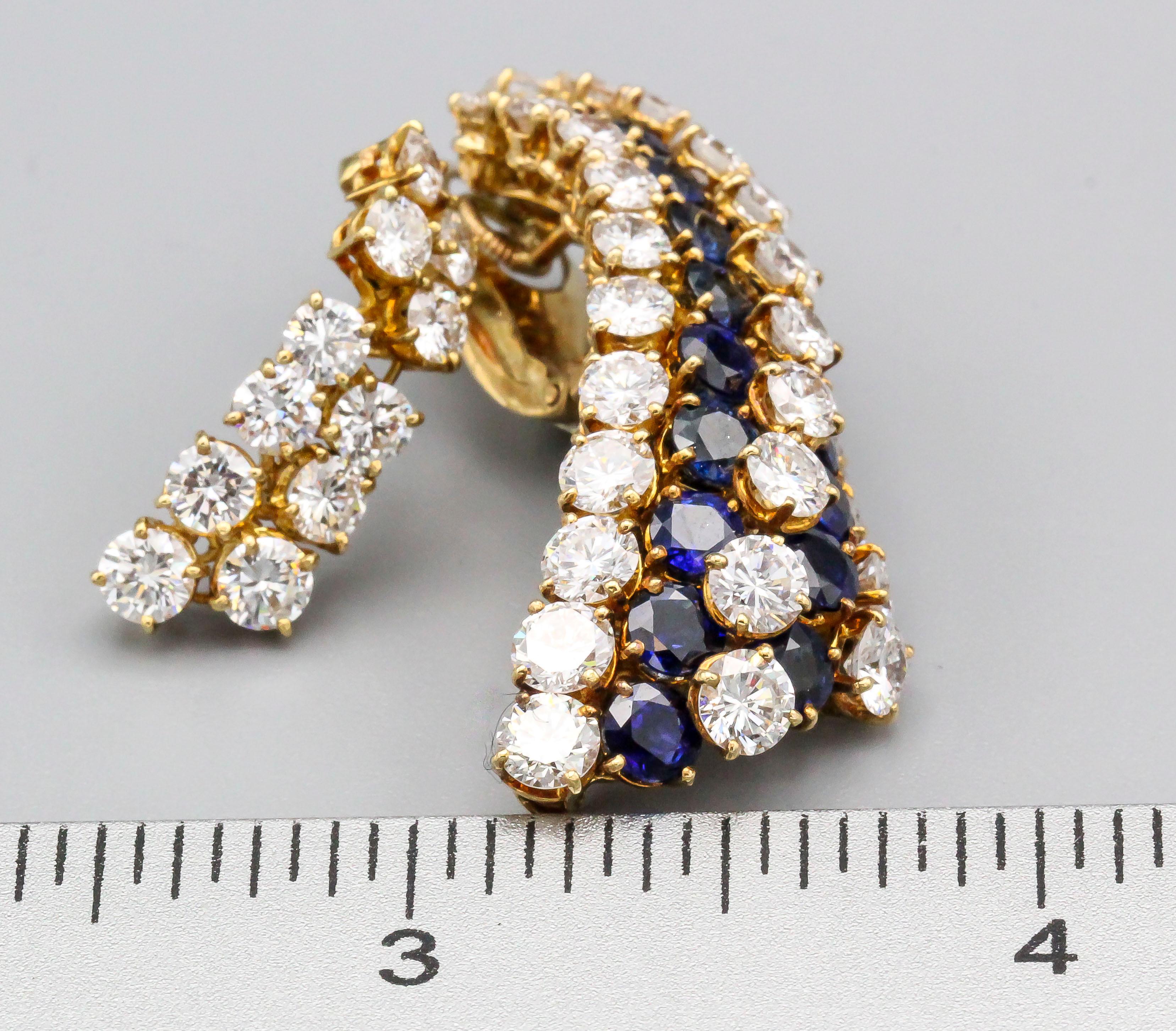 Van Cleef & Arpels Sapphire, Diamond and Gold Ear Pendant Earrings 10
