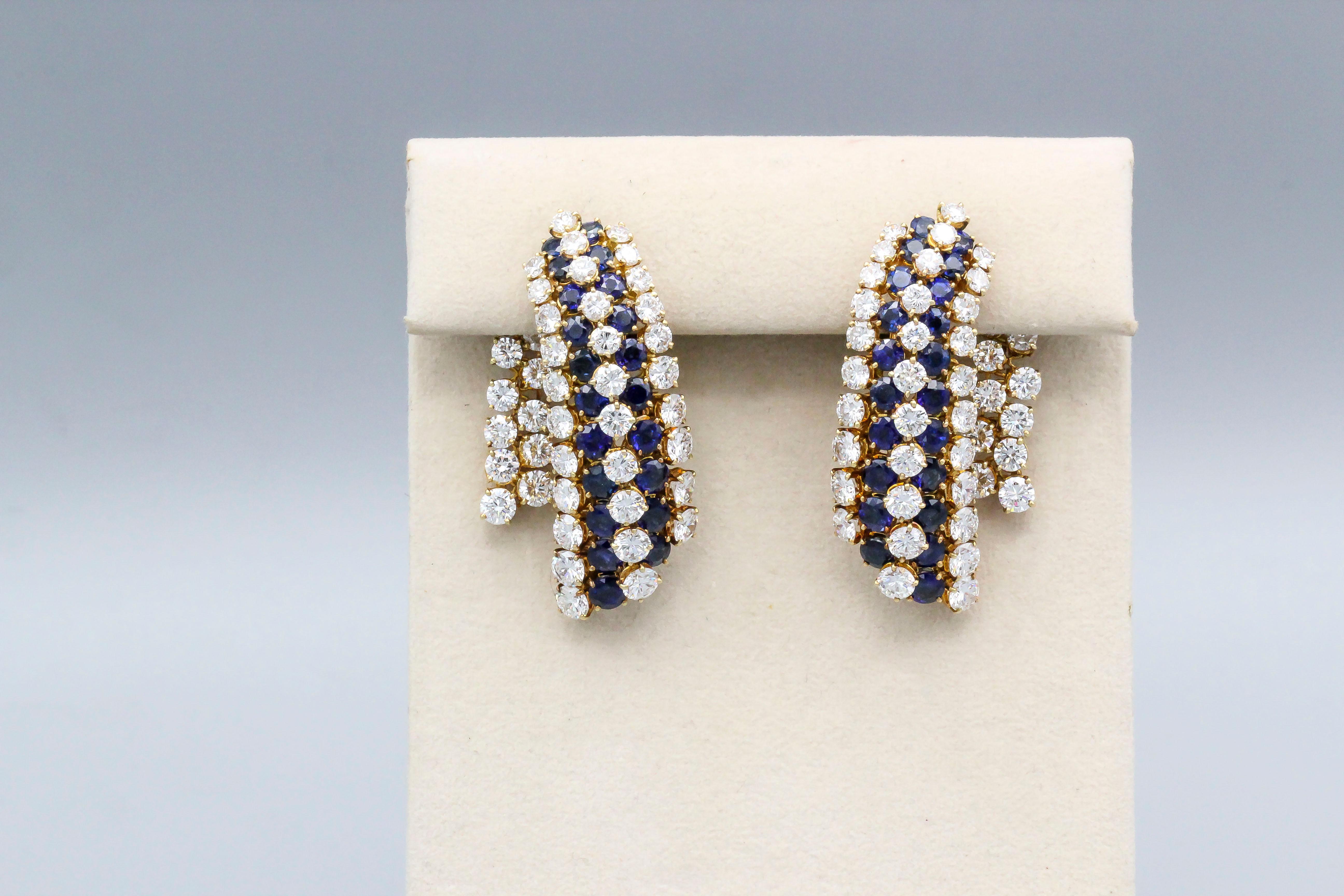 Van Cleef & Arpels Sapphire, Diamond and Gold Ear Pendant Earrings In Good Condition In New York, NY