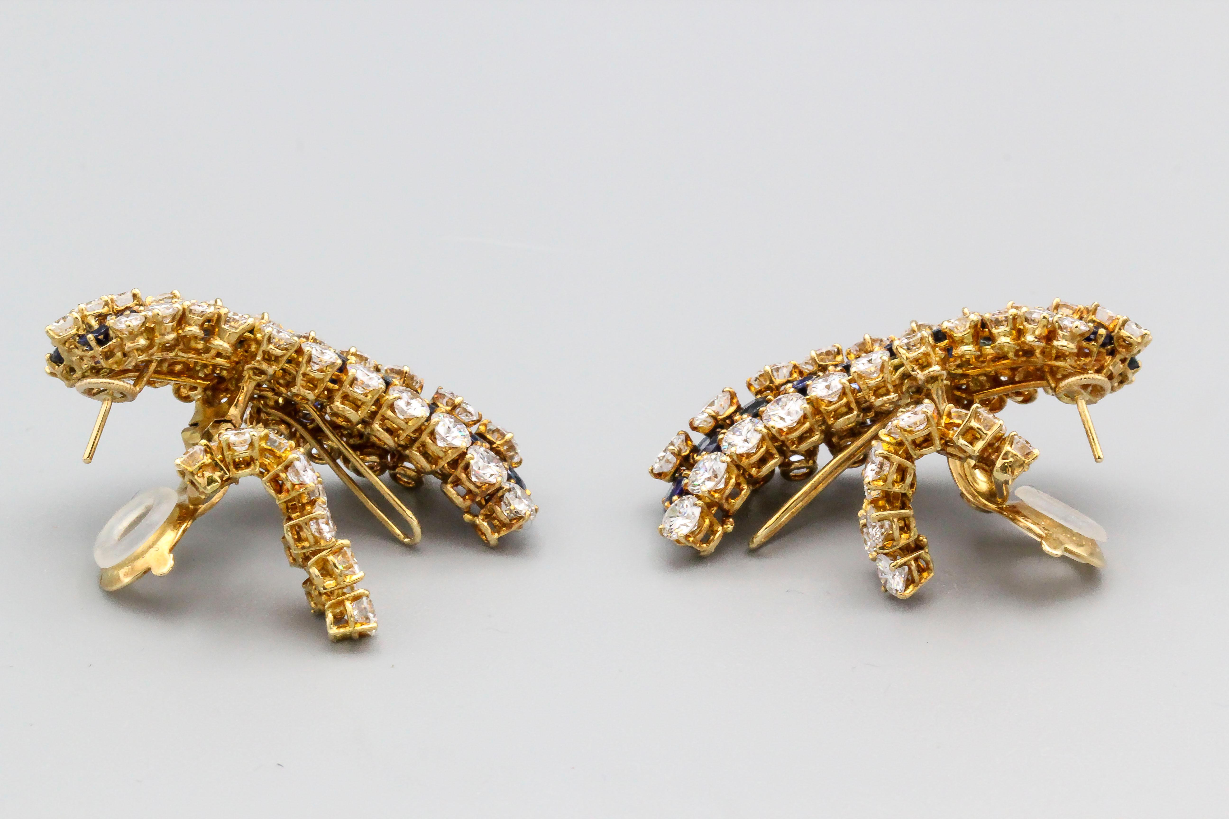 Van Cleef & Arpels Sapphire, Diamond and Gold Ear Pendant Earrings 1