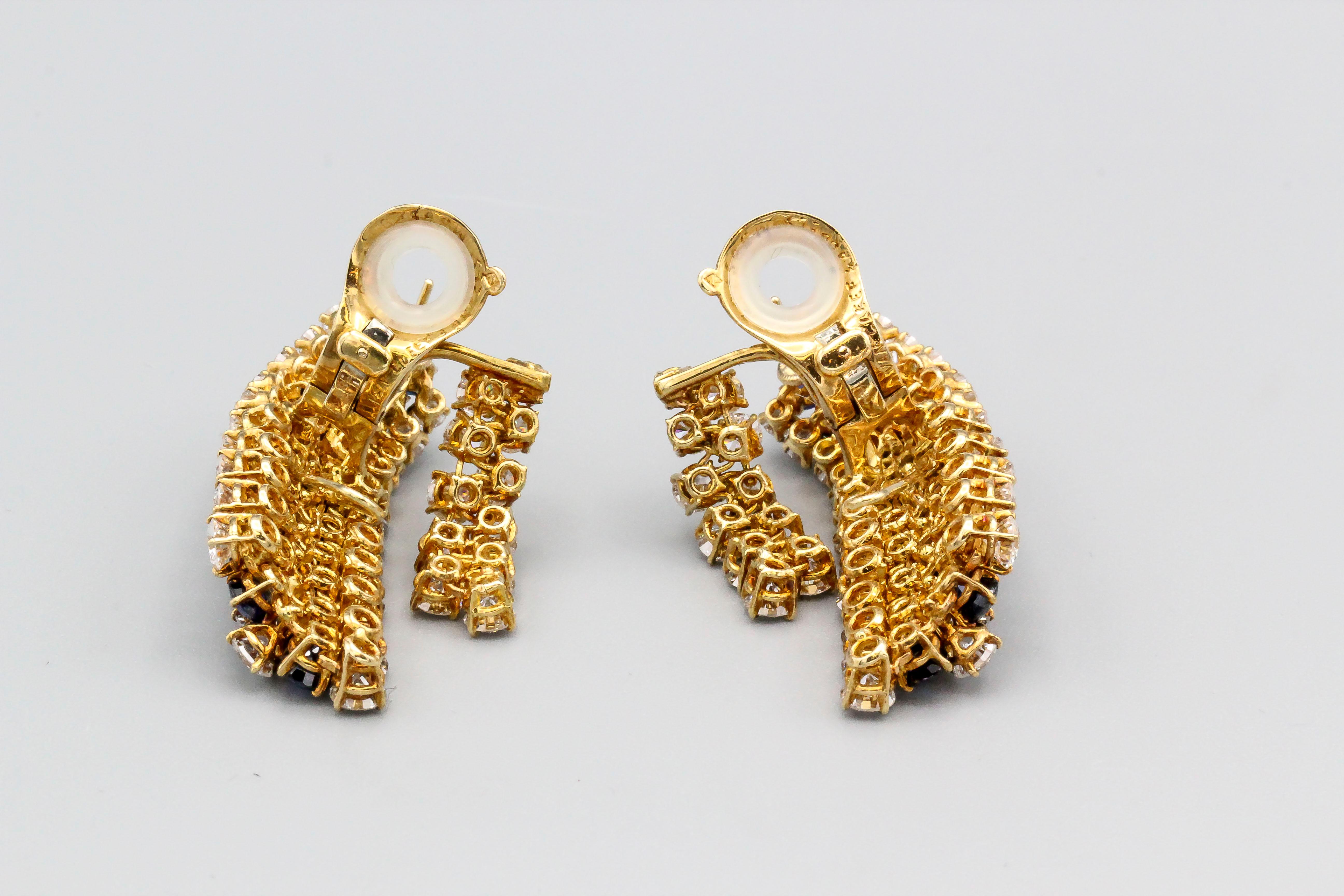 Van Cleef & Arpels Sapphire, Diamond and Gold Ear Pendant Earrings 2