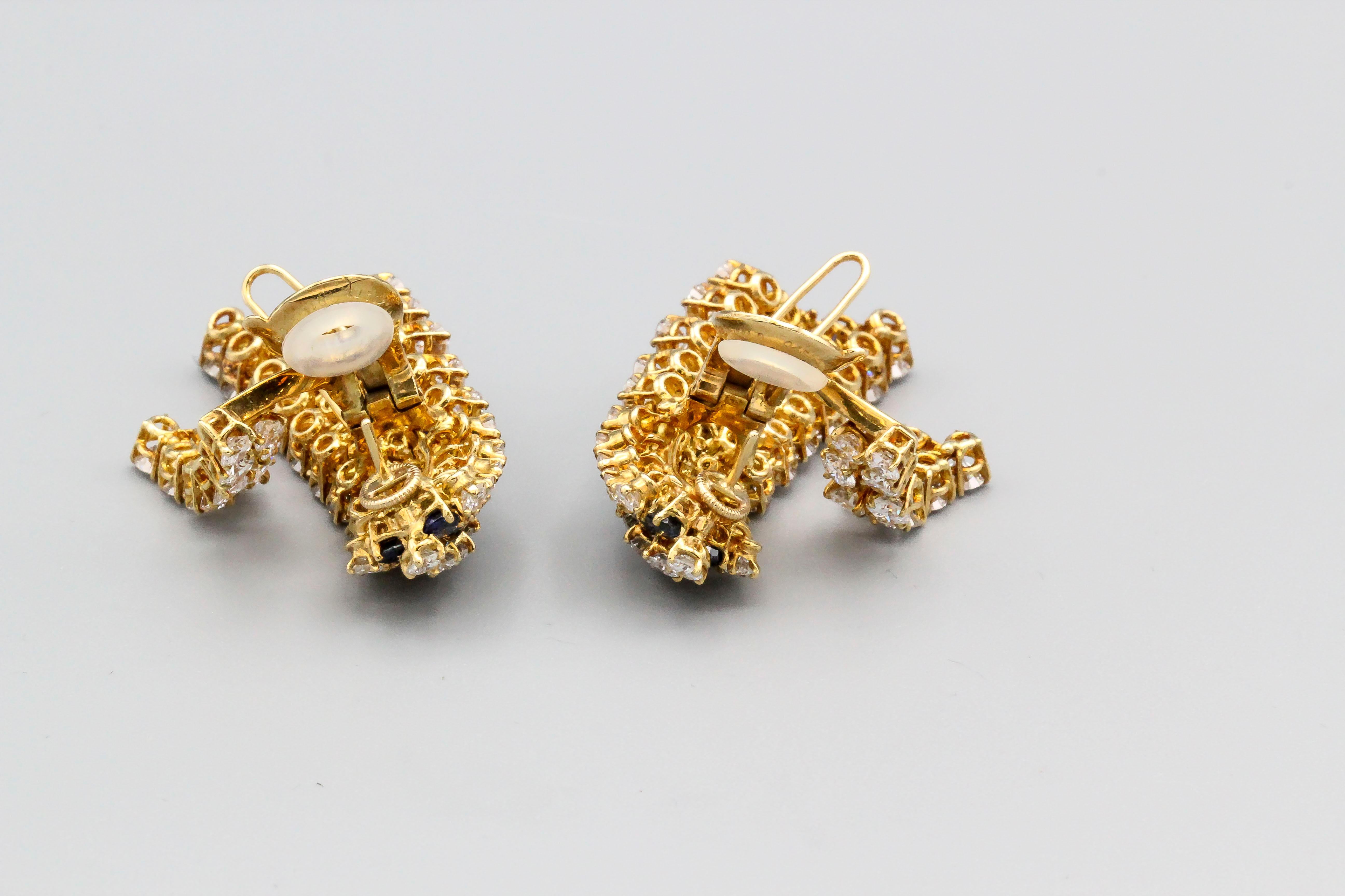 Van Cleef & Arpels Sapphire, Diamond and Gold Ear Pendant Earrings 3