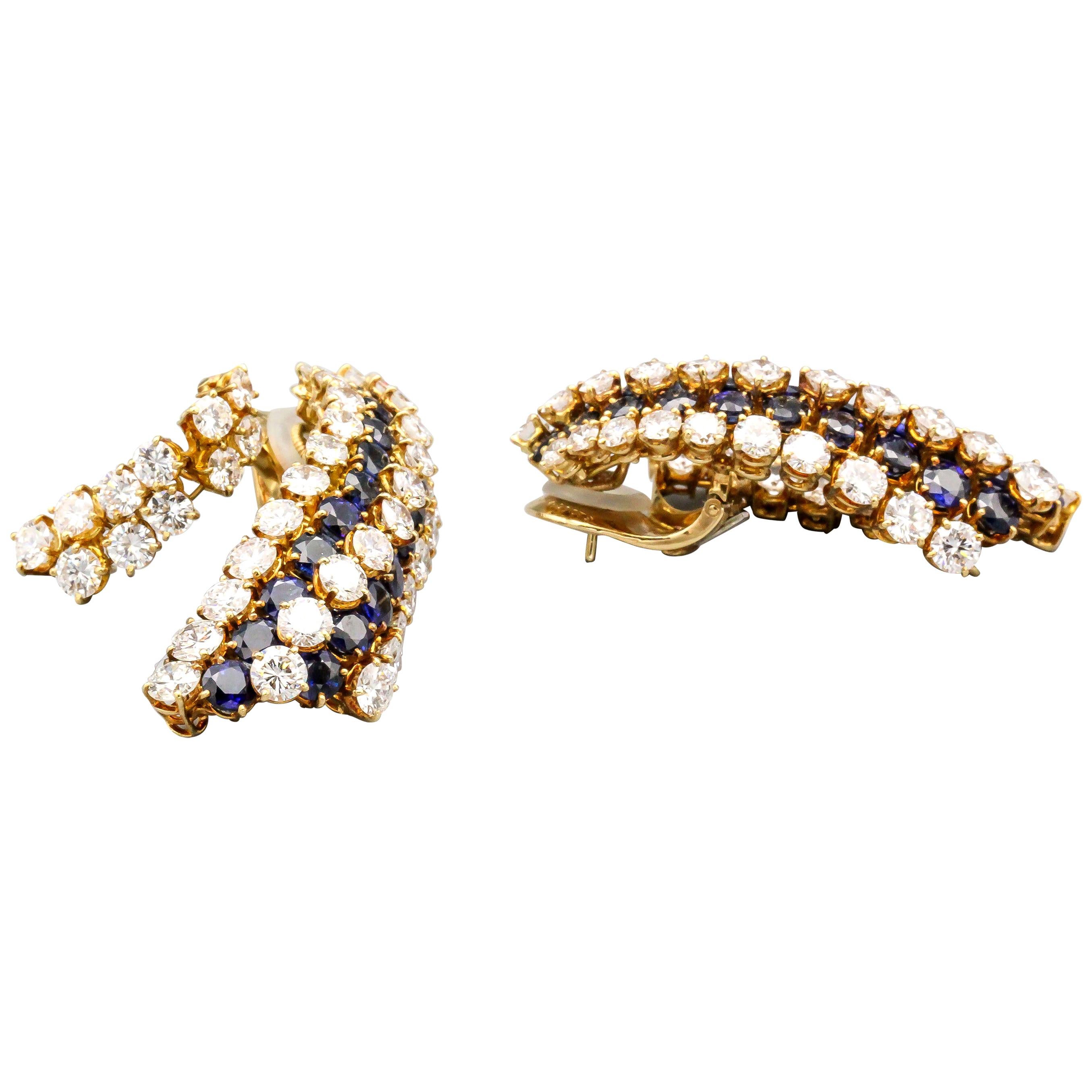 Van Cleef & Arpels Sapphire, Diamond and Gold Ear Pendant Earrings