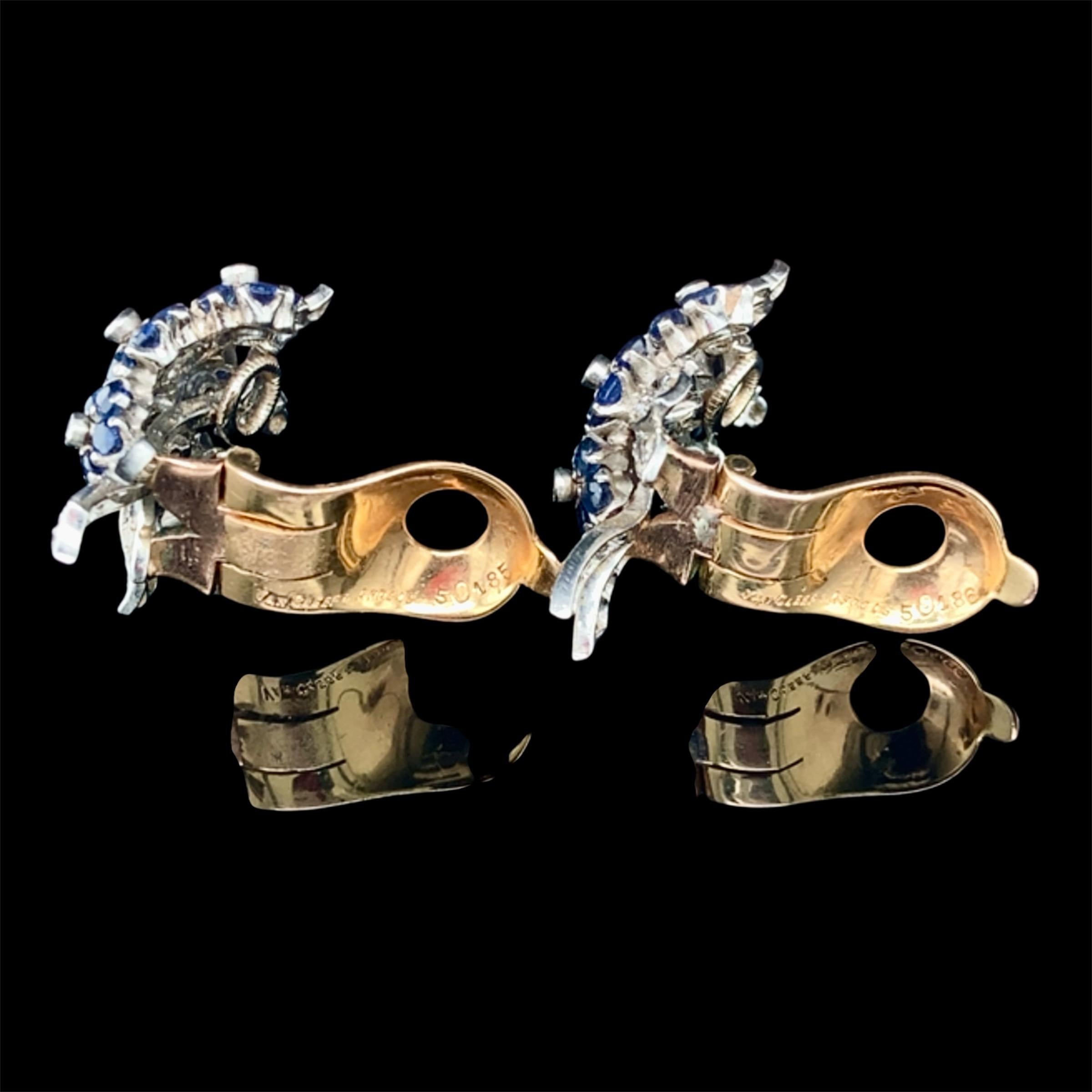 Taglio misto Orecchini Van Cleef & Arpels con zaffiro, diamanti e fiori in platino/oro in vendita