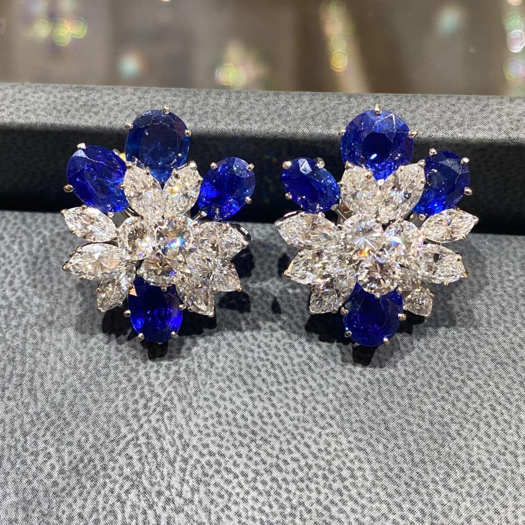 Van Cleef and Arpels Sapphire and Diamond Cluster Earrings For Sale at ...