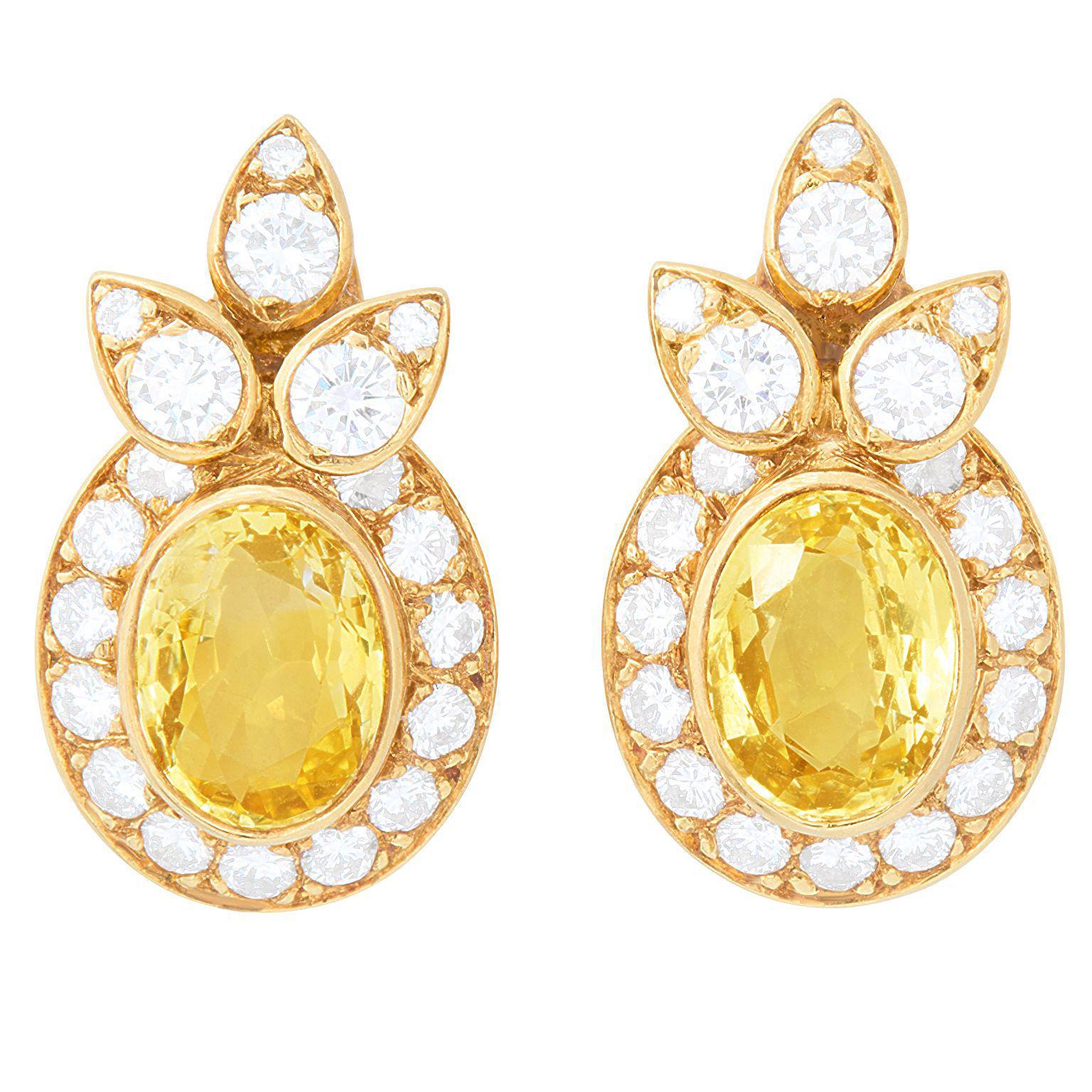 Oval Cut Van Cleef & Arpels Sapphire & Diamond Earrings For Sale