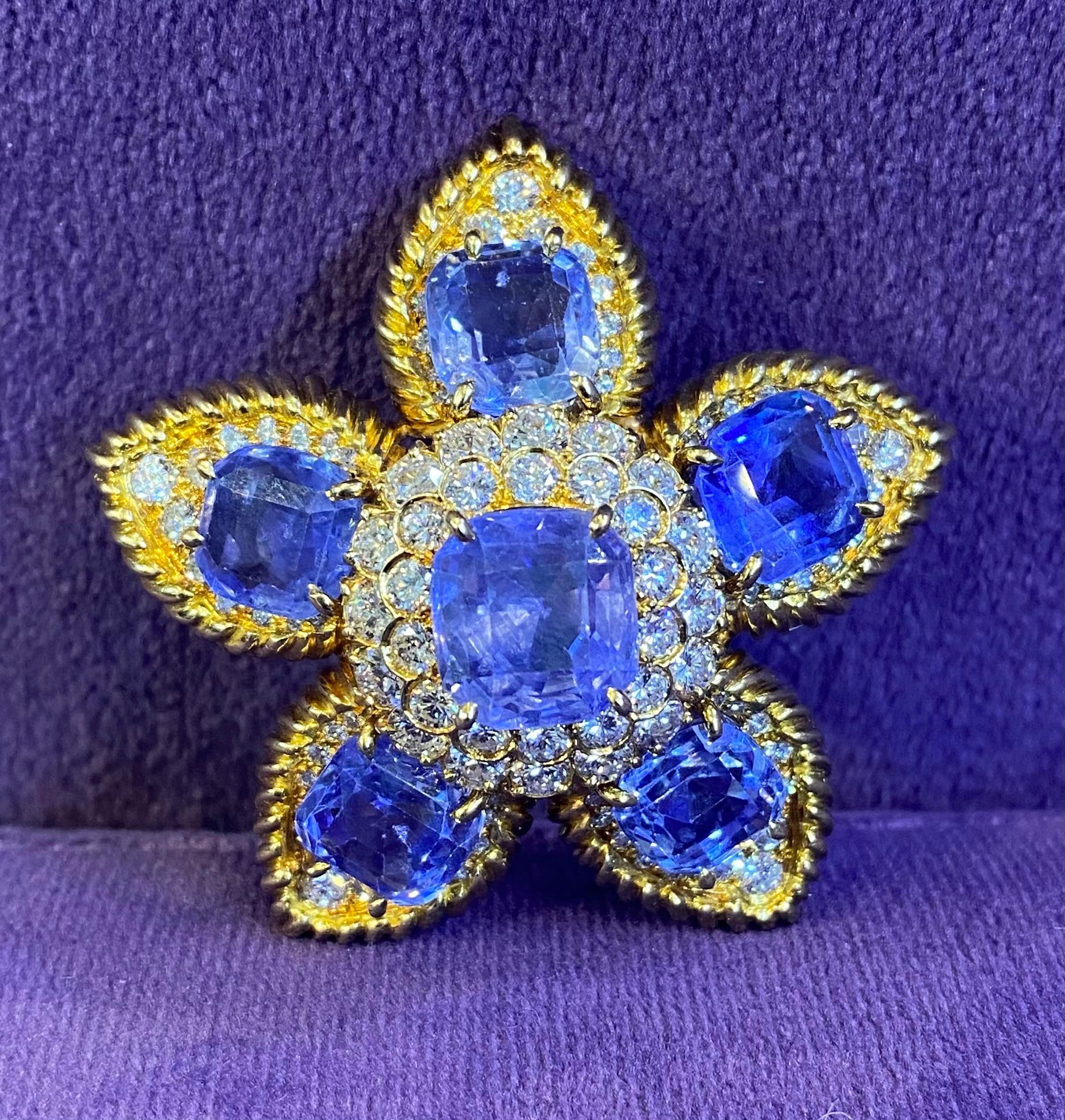 Women's Van Cleef & Arpels Sapphire & Diamond Flower Brooch