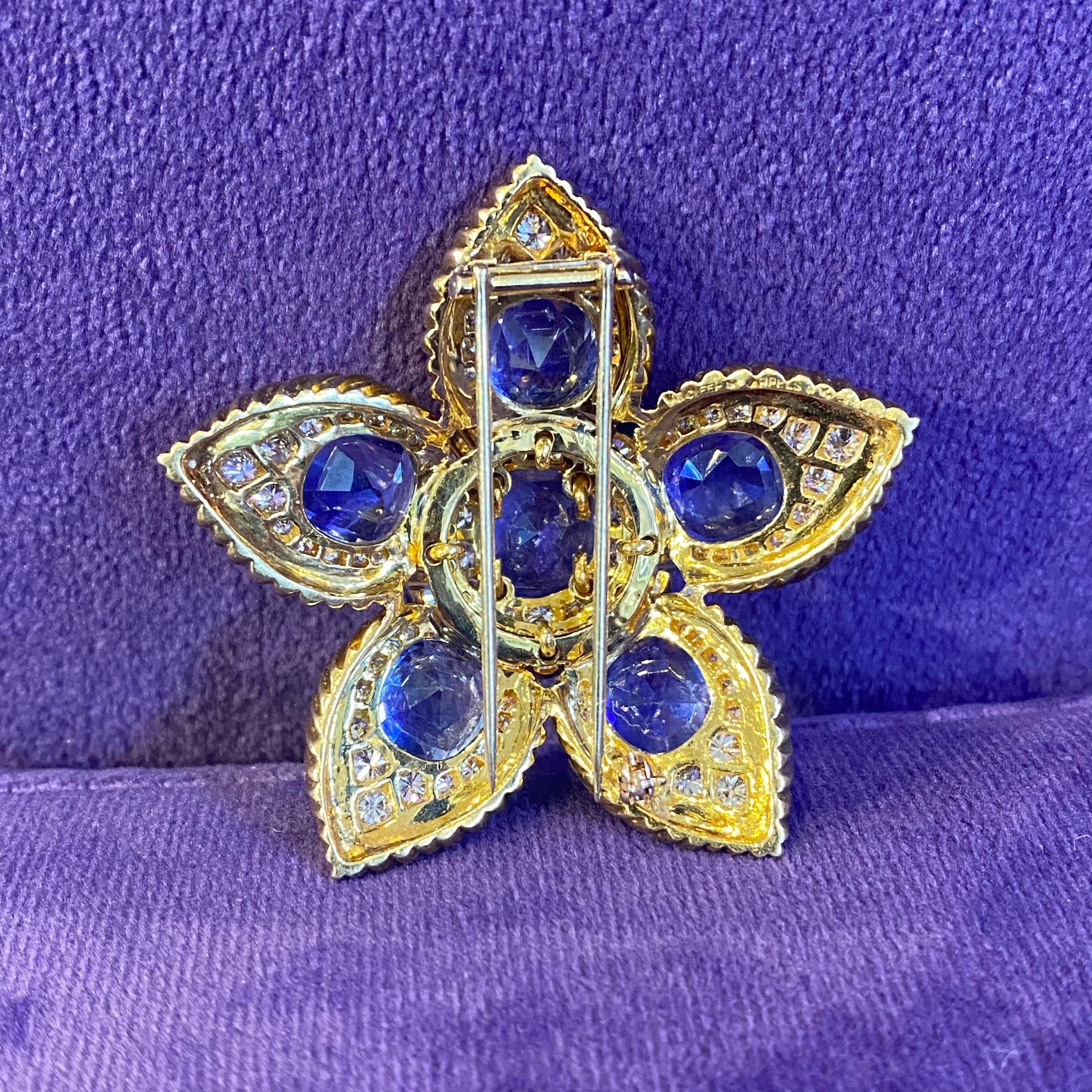 Van Cleef & Arpels Sapphire & Diamond Flower Brooch 1