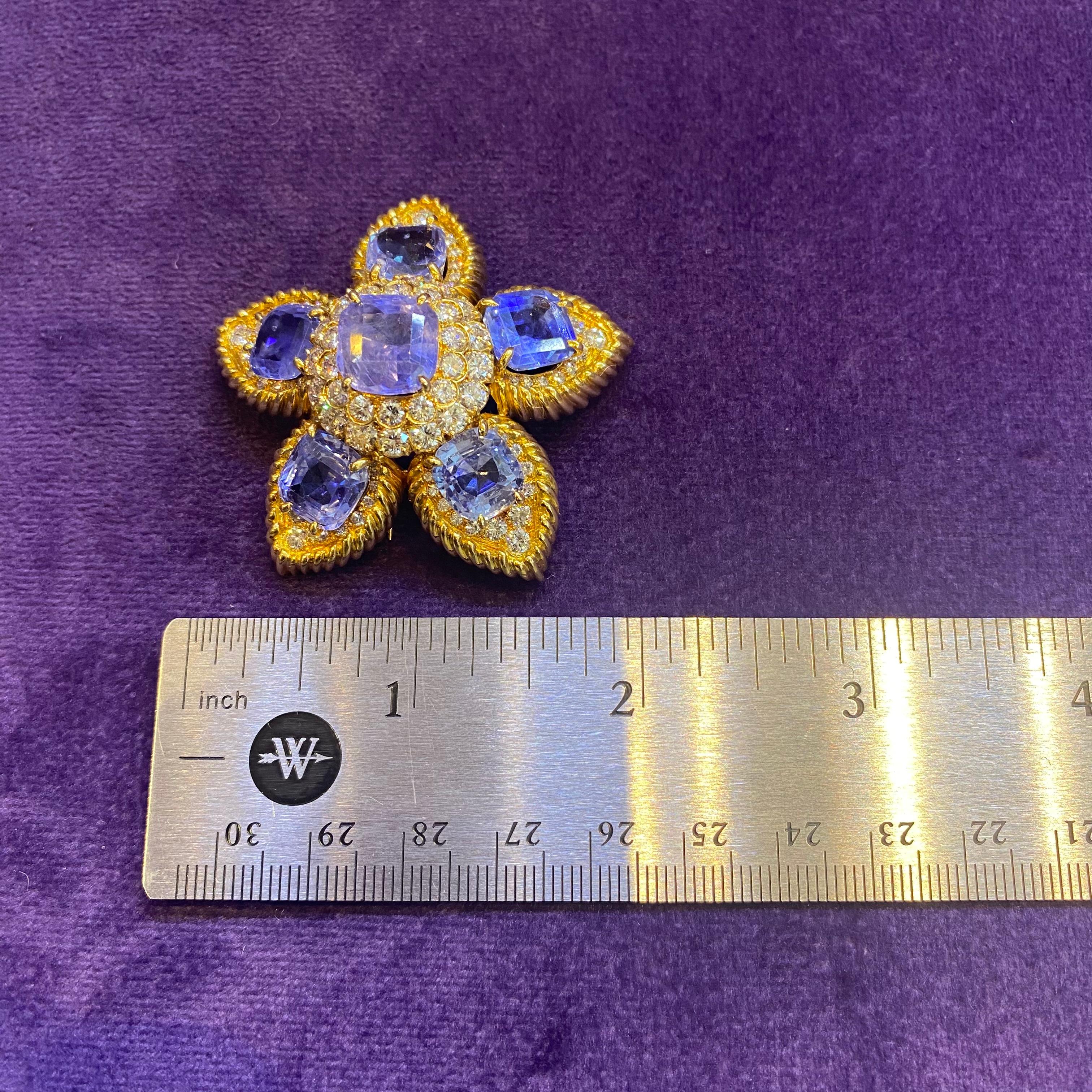 Van Cleef & Arpels Sapphire & Diamond Flower Brooch 4