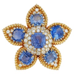 Van Cleef & Arpels Sapphire & Diamond Flower Brooch